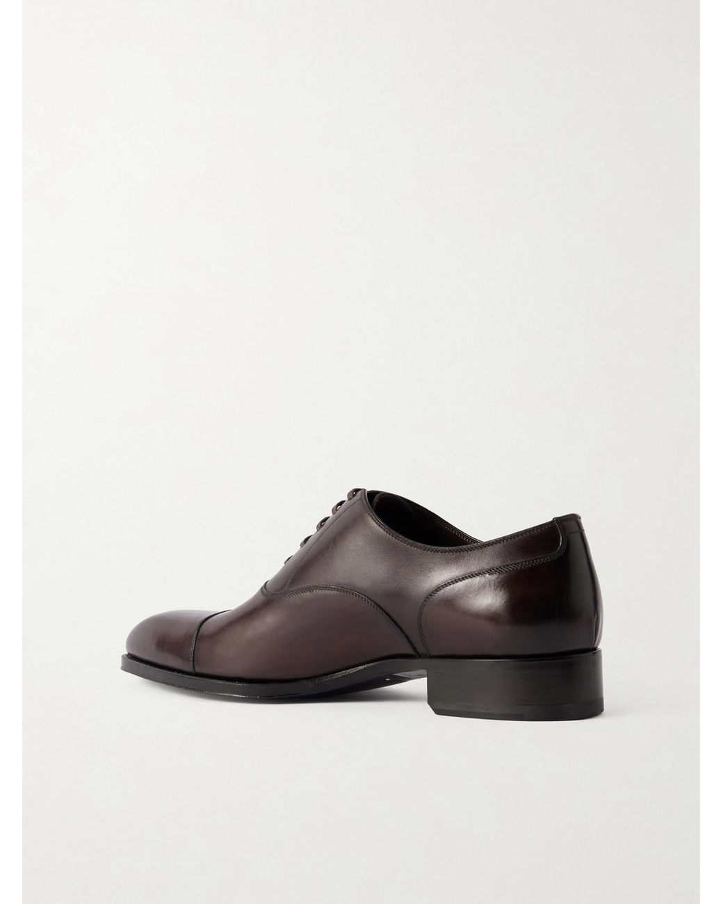 Tom Ford Brown Elkan Burnished-Leather Oxford Shoes for men