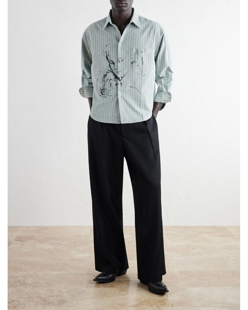 Enfants Riches Deprimes Blue Repaired Everyday Striped Printed Cotton Oxford Shirt for men