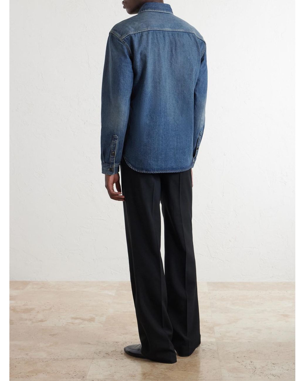 Saint Laurent Blue Logo-Embroidered Denim Shirt for men