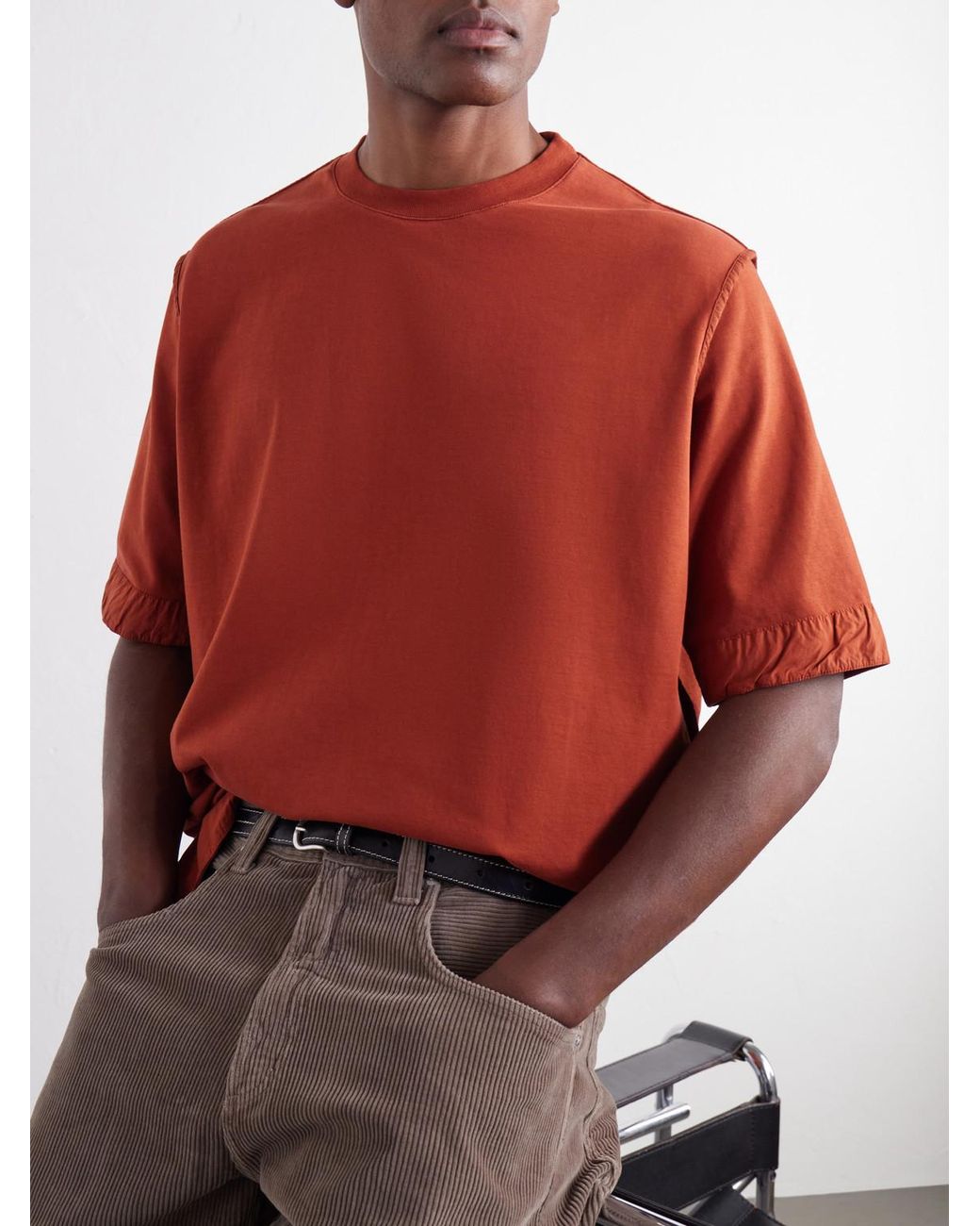 Casey Casey Red Felix Gabardine-Trimmed Cotton-Jersey T-Shirt for men