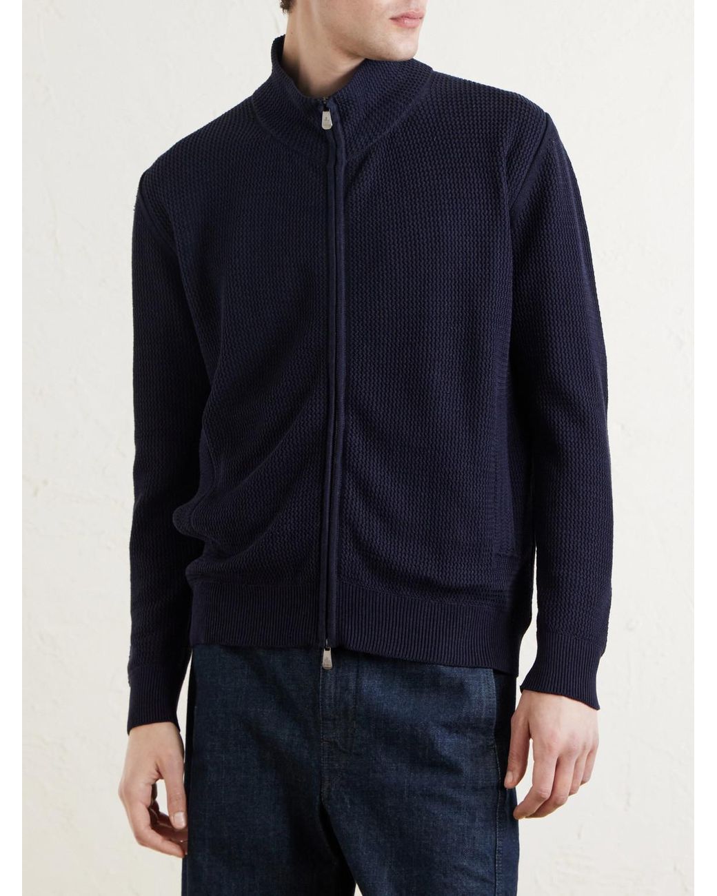 Piacenza 1733 Blue Knitted Silk And Linen-Blend Zip-Up Cardigan for men