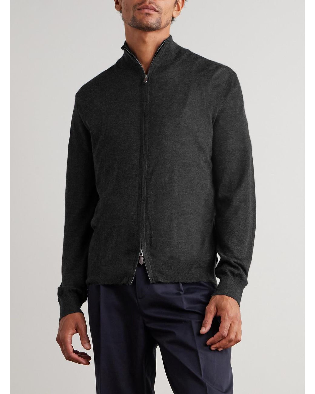 N.Peal Cashmere Blue Stanley Tucci Cashmere And Silk-Blend Zip-Up Cardigan for men