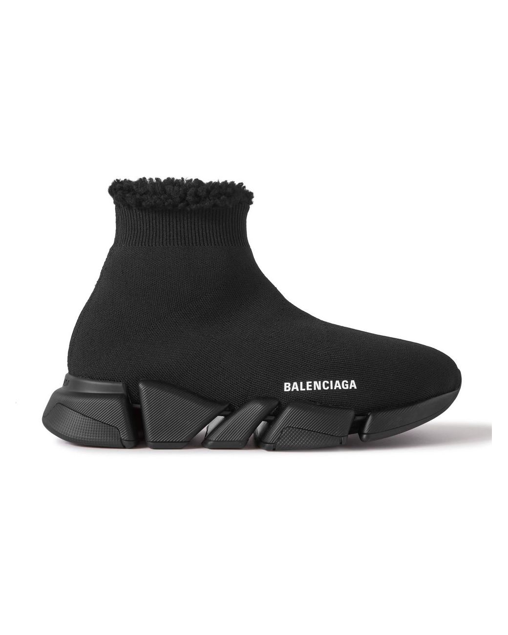 Balenciaga Speed 2.0 Shearling-lined Logo-print Stretch-knit Slip-on  Sneakers in Black for Men | Lyst