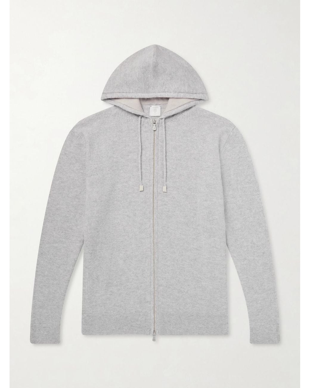 Eleventy Gray Ribbed Cashmere Zip-Up Hoodie for men