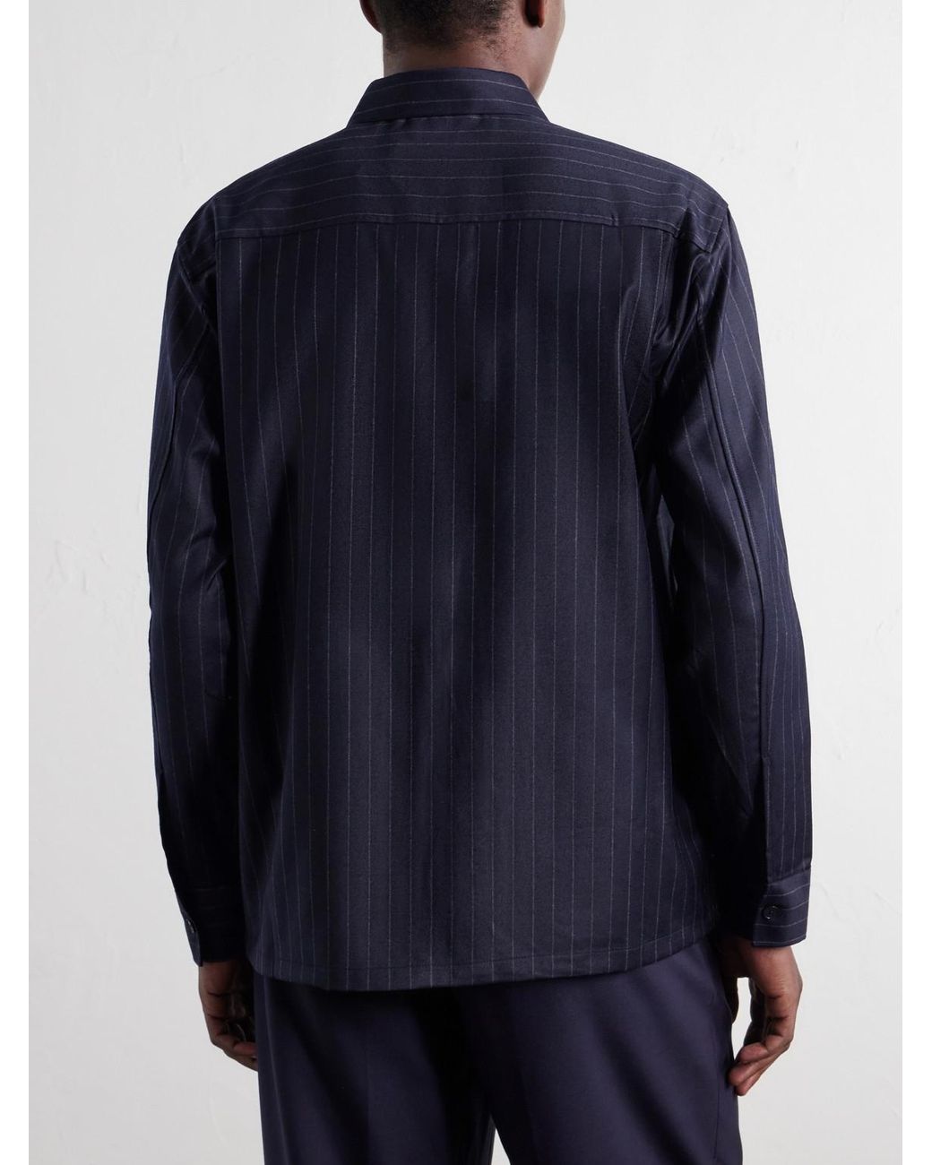 NN07 Blue Freddy 10052 Pinstriped Wool-Blend Flannel Shirt for men