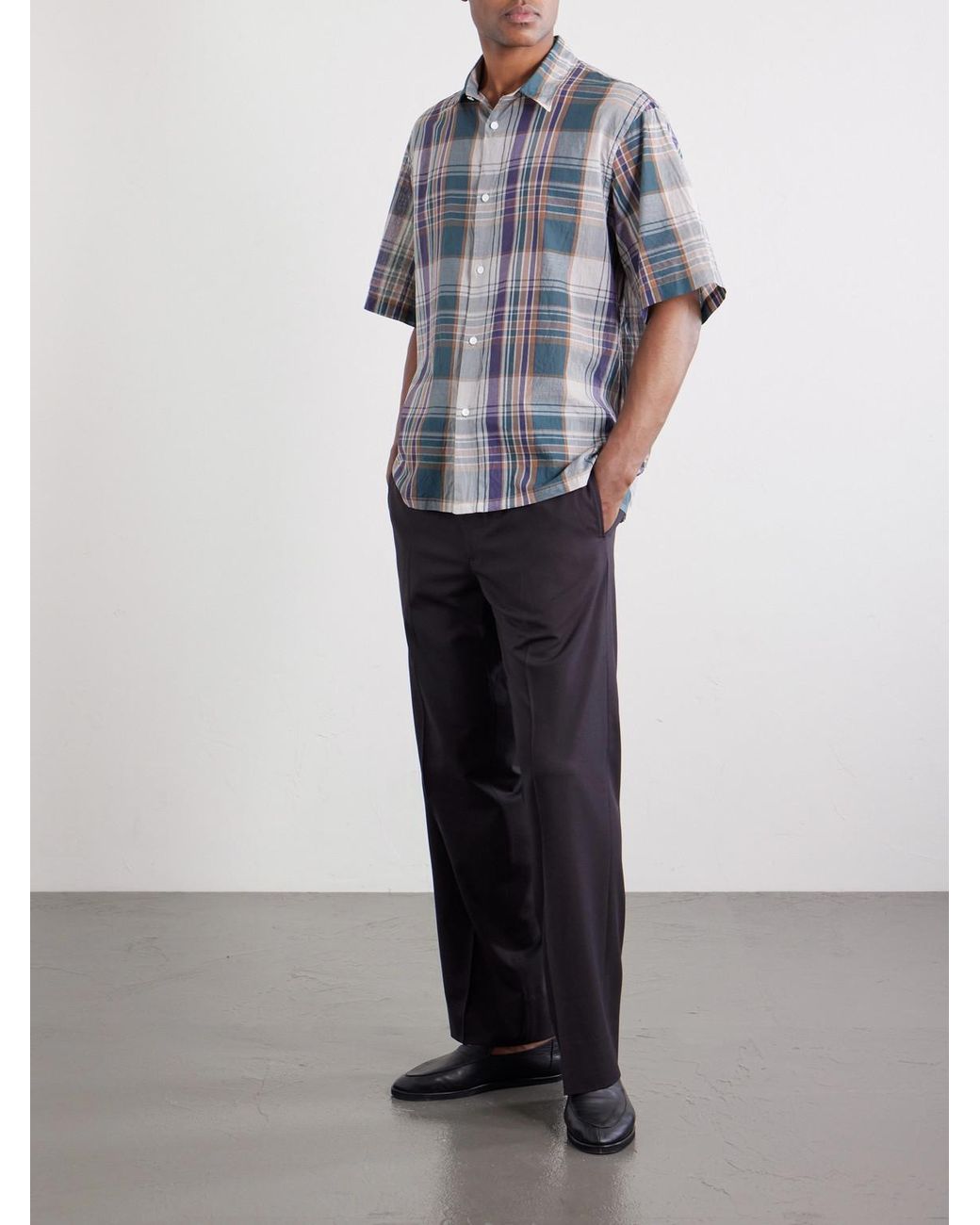 Kaptain Sunshine Blue Checked Cotton-gauze Shirt for men
