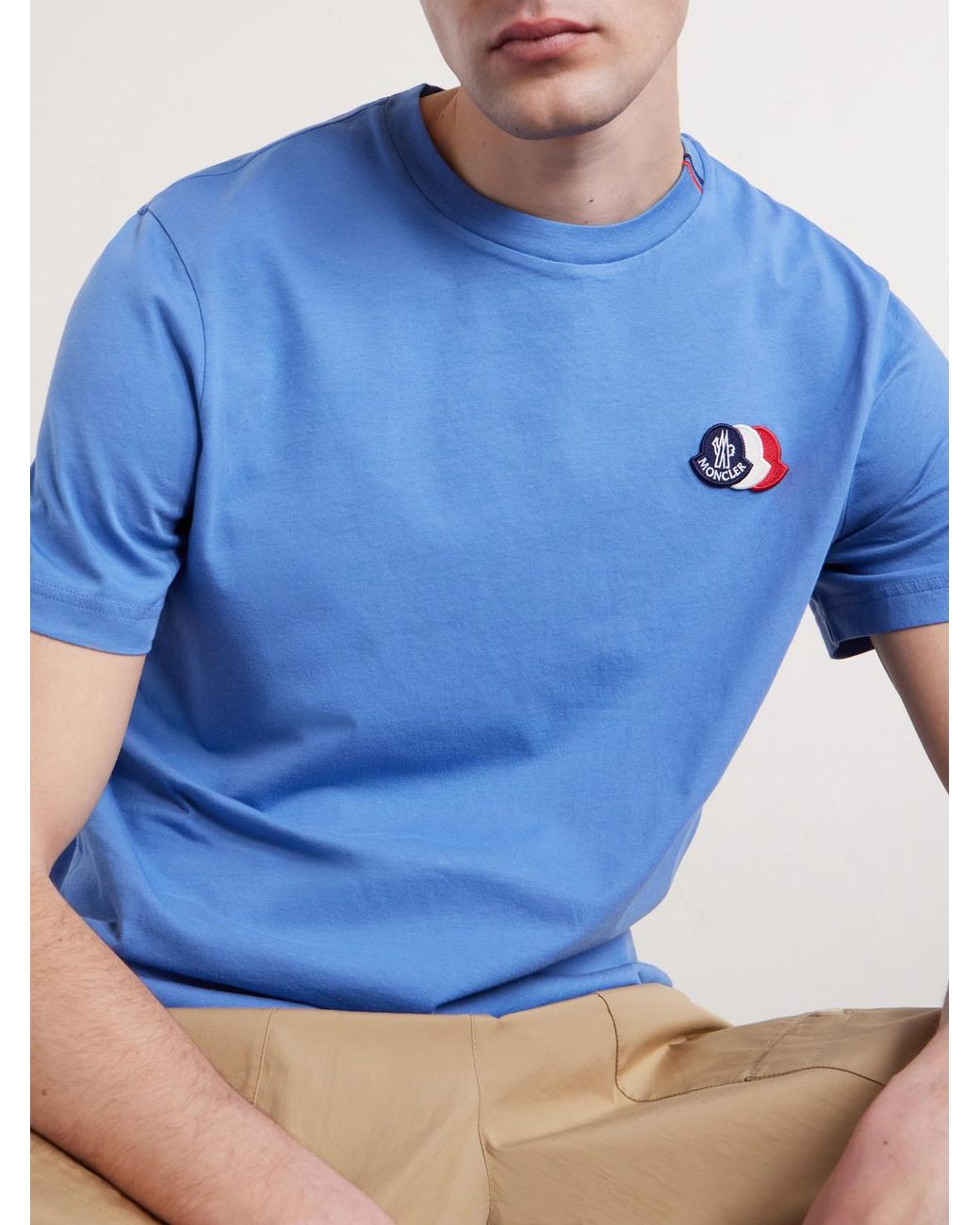 Moncler Blue Logo-Appliquéd Cotton-Jersey T-Shirt for men