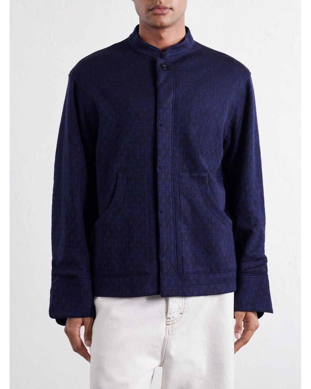 Blue Blue Japan Blue Jacquard-Knit Wool-Blend Bomber Jacket for men