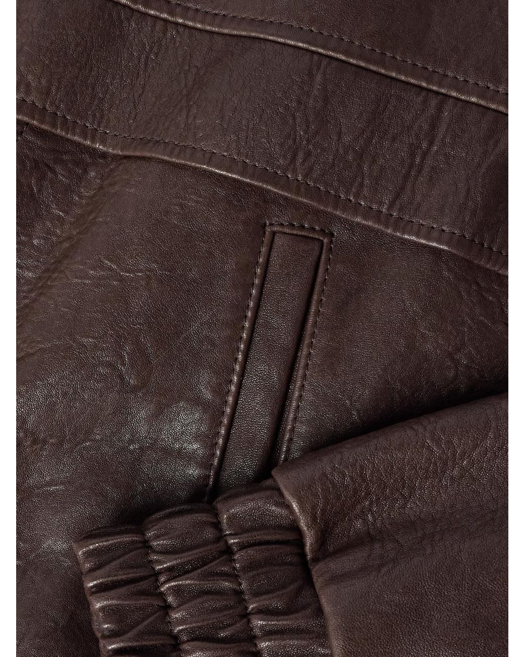 Saint Laurent Brown Leather Bomber Jacket for men