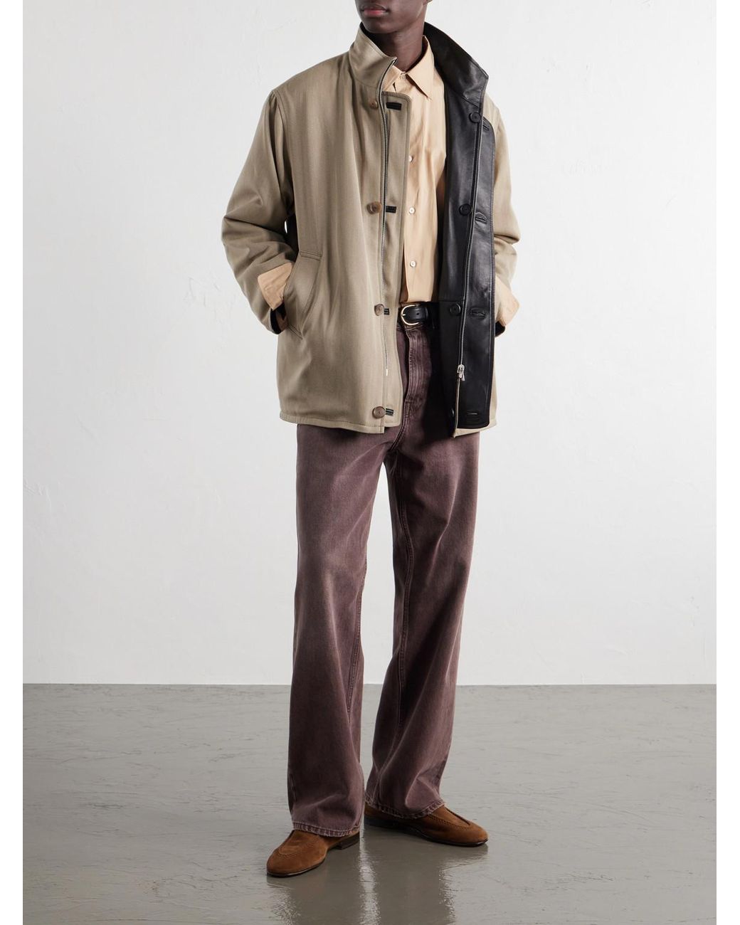 Auralee Natural Reversible Wool-Twill And Leather Jacket for men