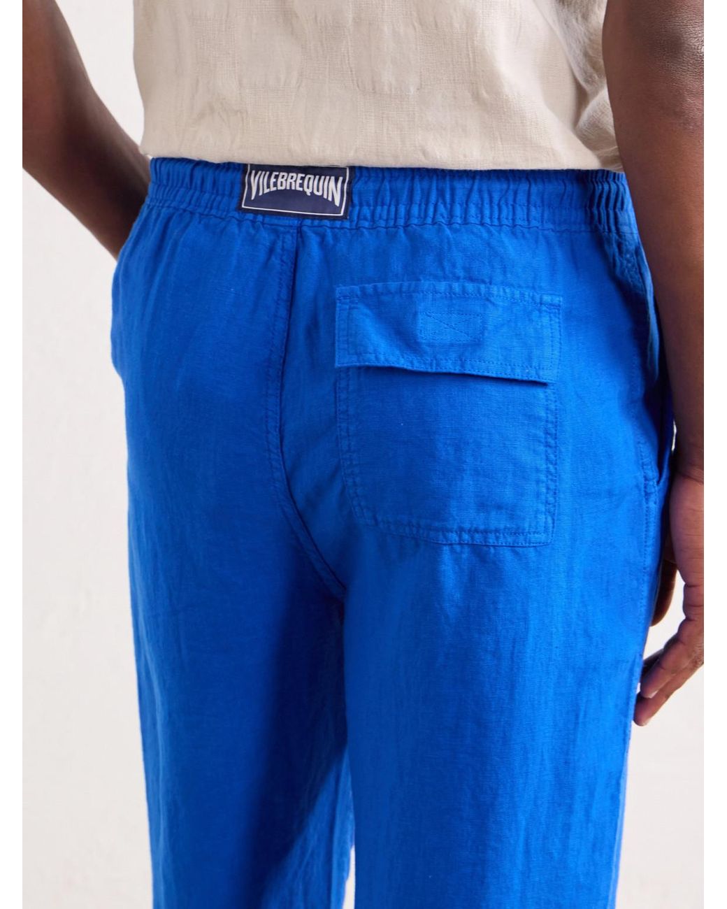 Vilebrequin Blue Pacha Straight-Leg Woven Linen Drawstring Trousers for men