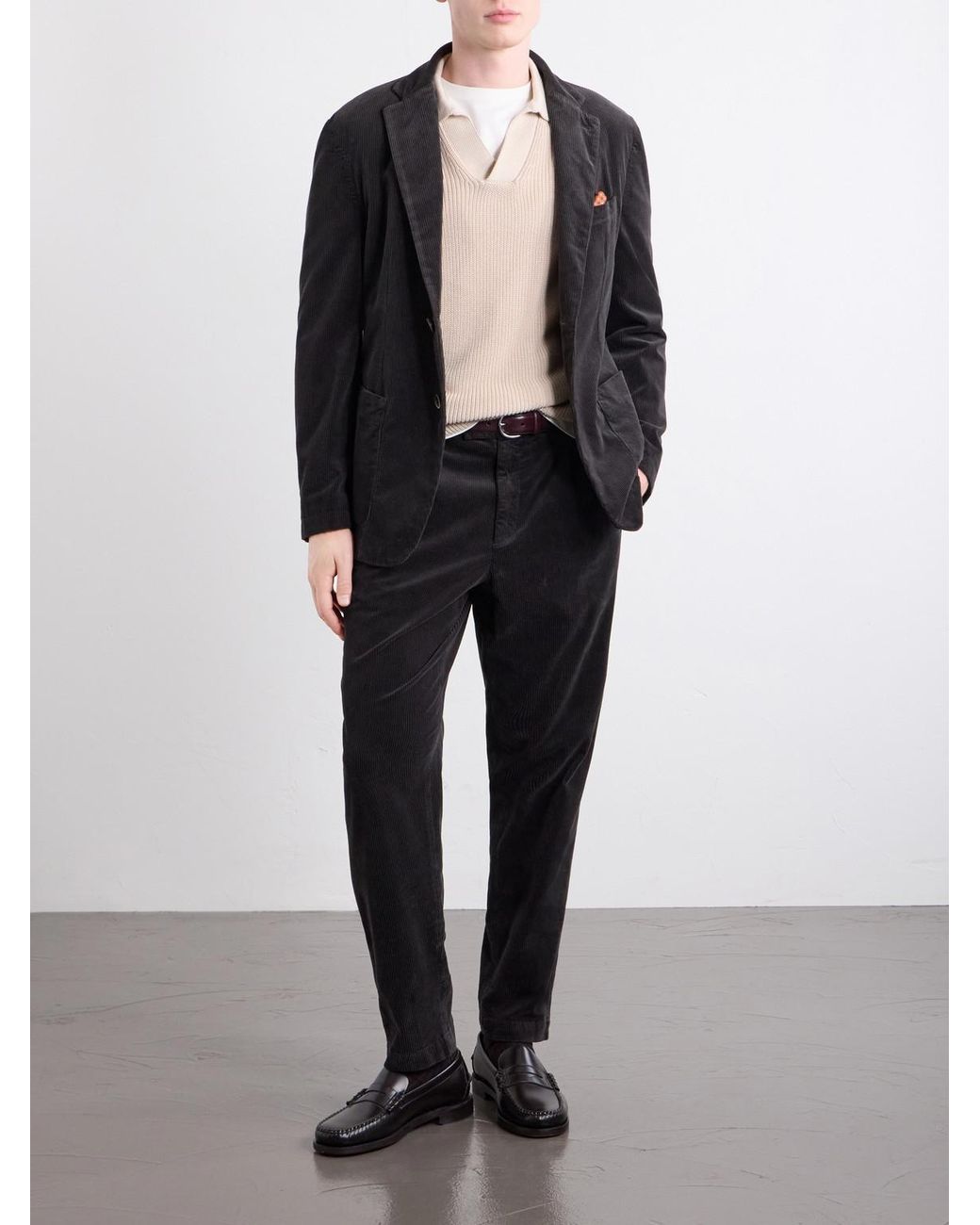 Barena Black Straight-Leg Pleated Courduroy Trousers for men
