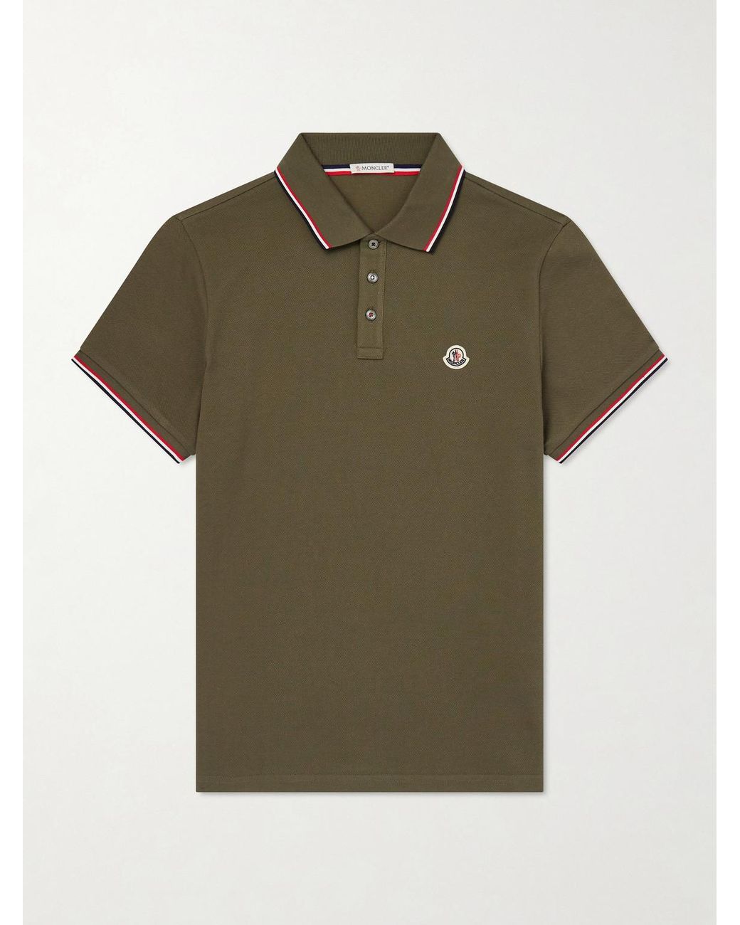 Moncler Green Logo-Appliquéd Cotton-Piqué Polo Shirt for men