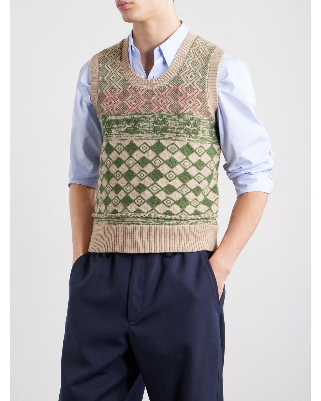 Dries Van Noten Green Mahoba Wool-jacquard Sweater Vest for men