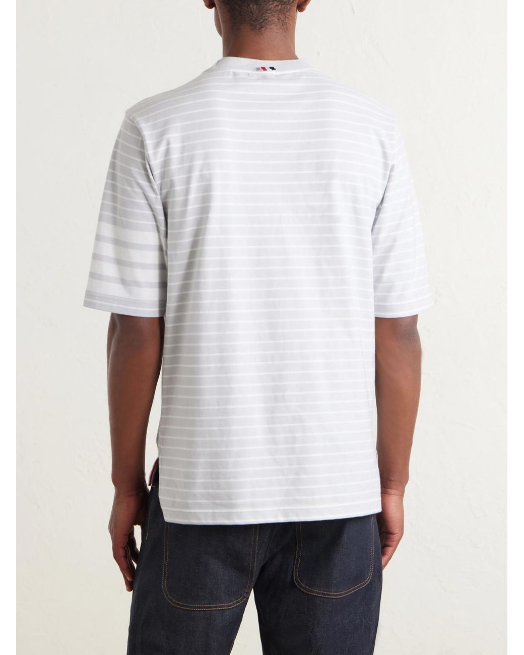 Thom Browne White Striped Cotton Jersey T-Shirt for men