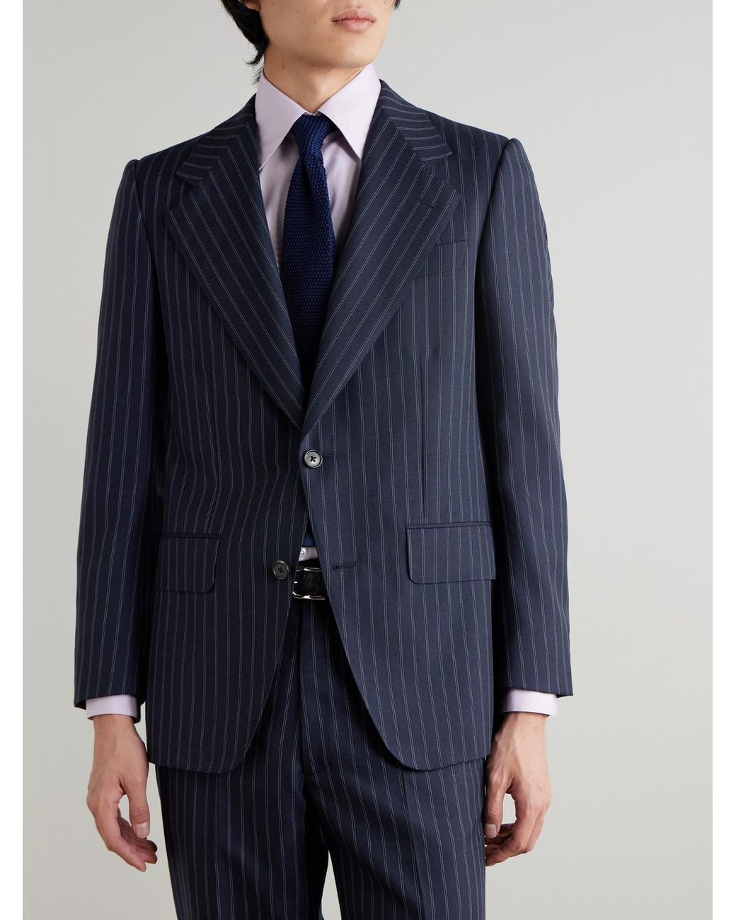 Husbands Blue Pinstriped Wool Suit Jacket for men