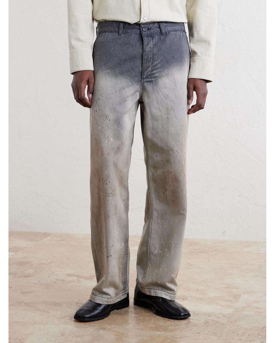 Our Legacy Gray Rig Wide-Leg Paint-Splattered Jeans for men