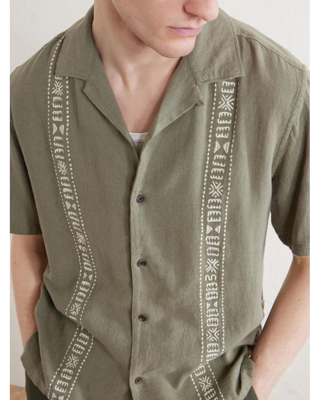Aimé Leon Dore Gray Embroidered Linen-Blend Shirt for men