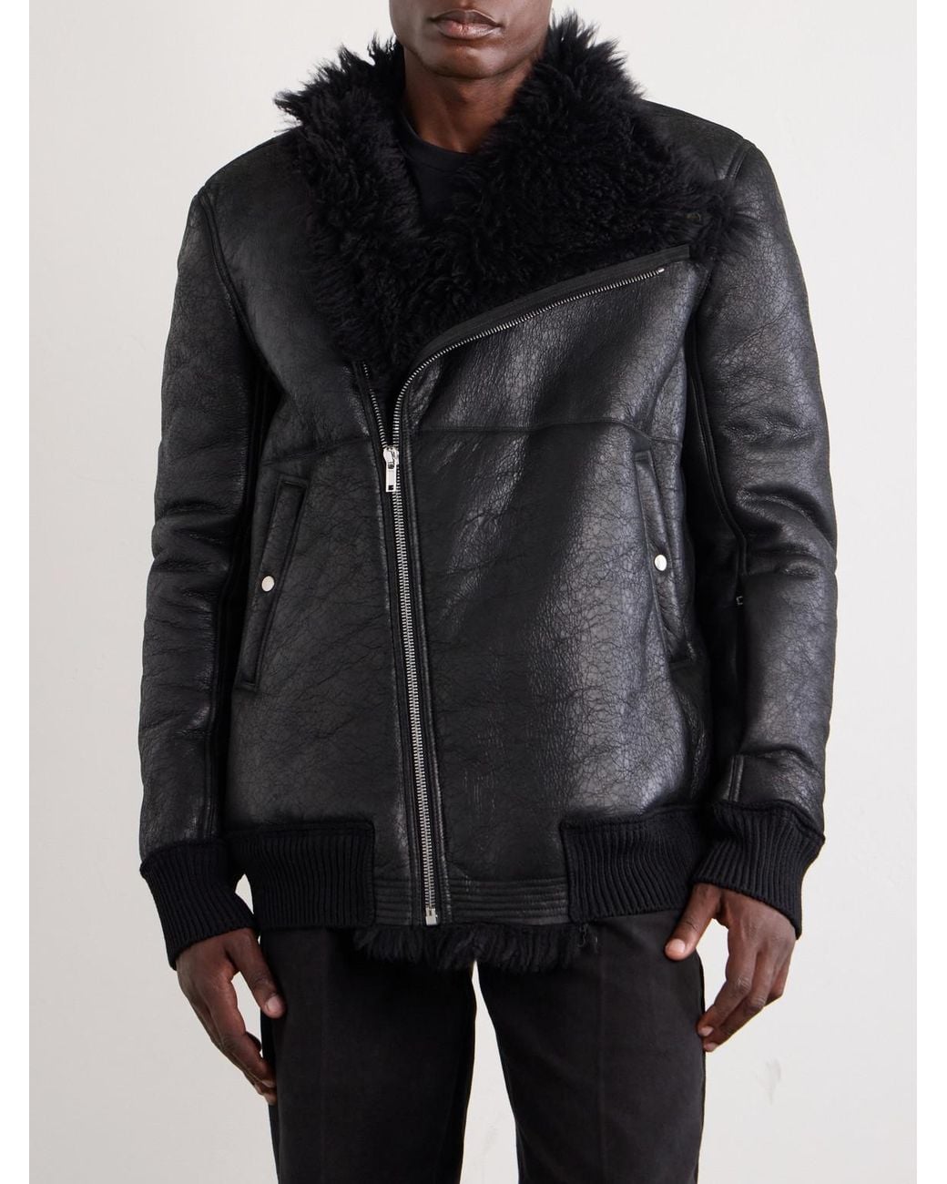 Rick Owens Black Hollywood Flight Shearling Jacket for men