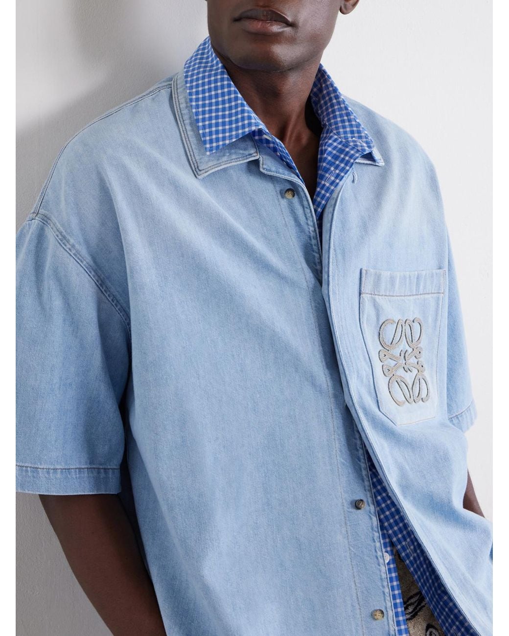 Loewe Blue Paula's Ibiza Logo-Embroidered Denim Shirt for men