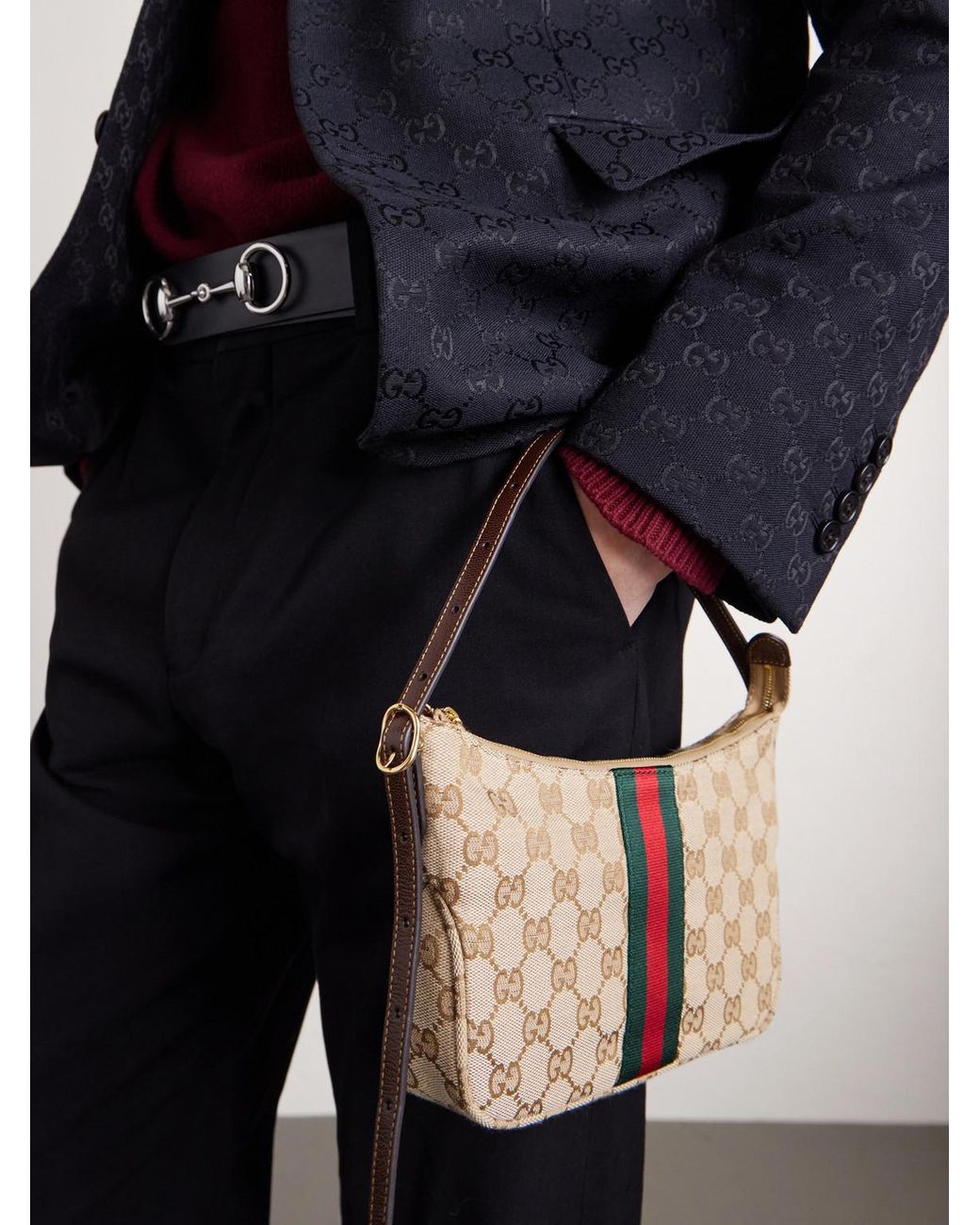 Gucci Natural Lunetta Leather-Trimmed Canvas-Jacquard Shoulder Bag for men