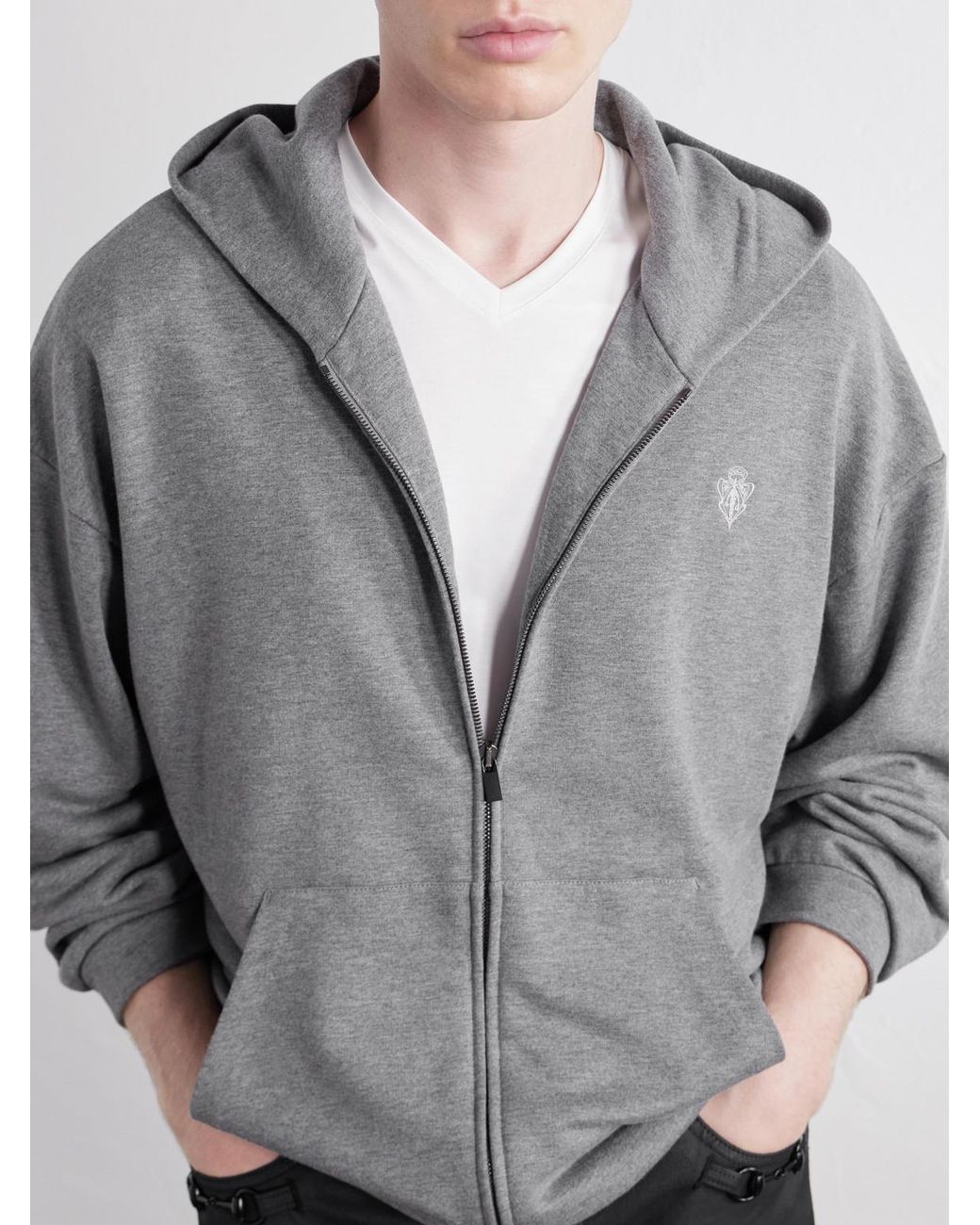 Gucci Gray Logo-Embroidered Cotton And Cashmere-Blend Jersey Zip-Up Hoodie for men