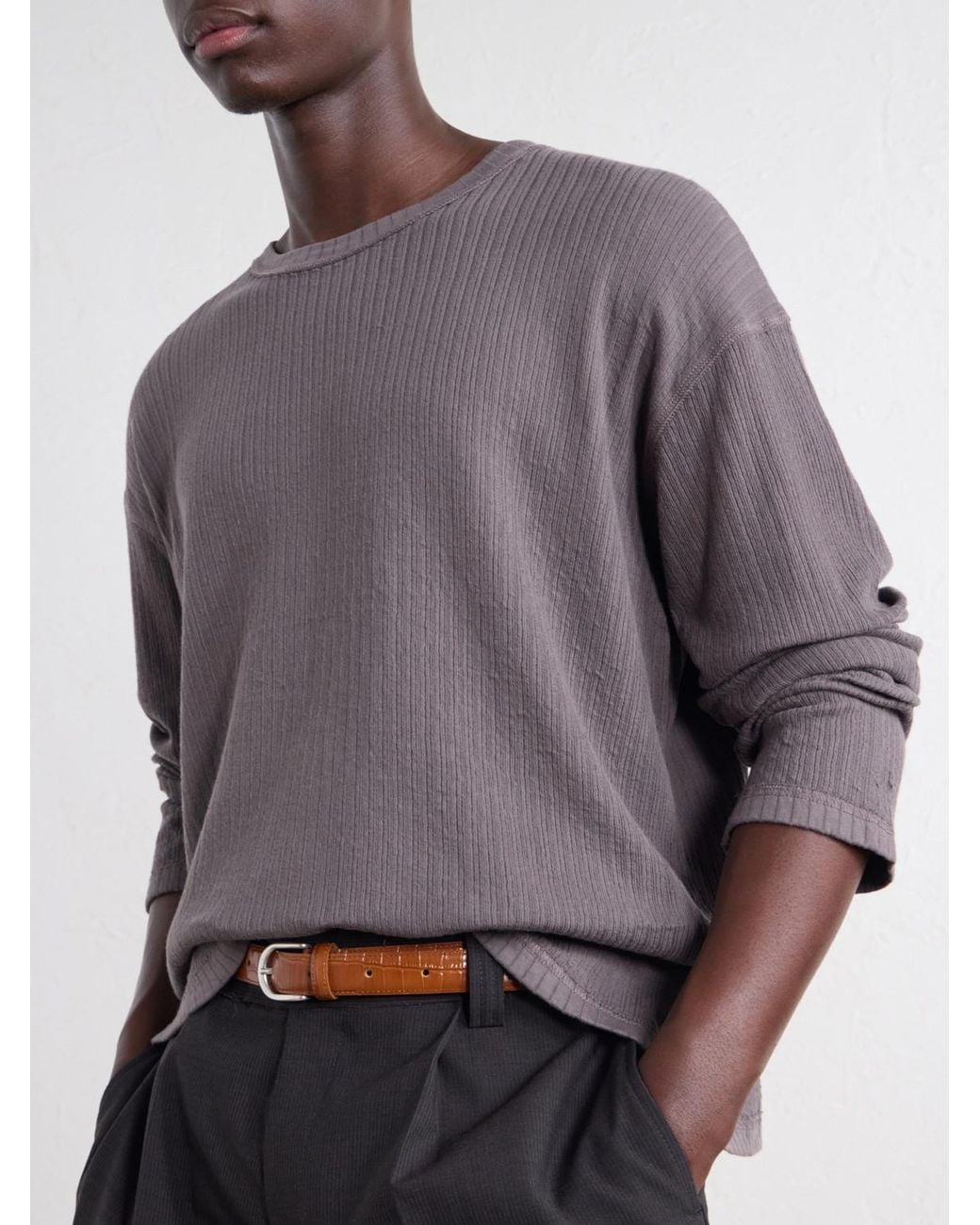 mfpen Gray Ribbed Organic Cotton Sweater for men