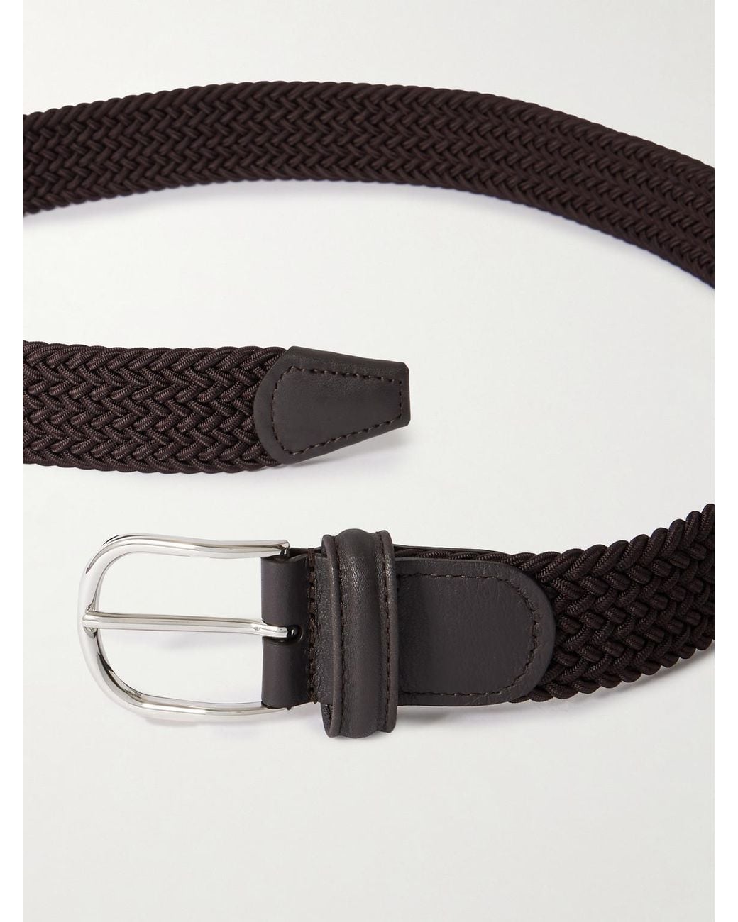 Andersons Black 3.5Cm Leather-Trimmed Woven Elastic Belt for men