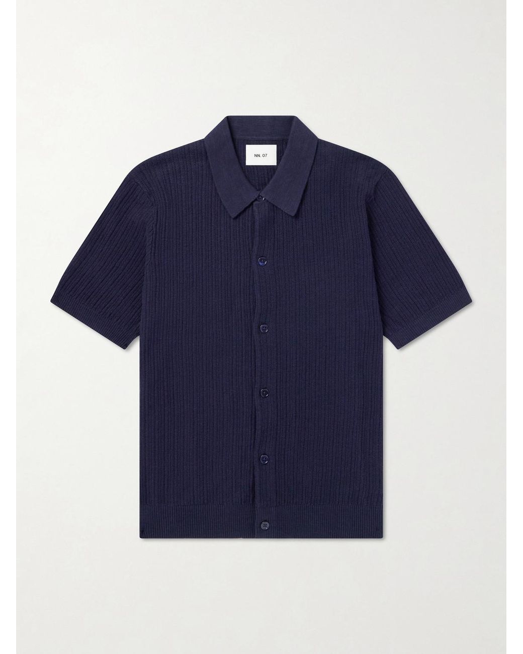 NN07 Blue Nolan 6695 Textured-Knit Organic Cotton Shirt for men