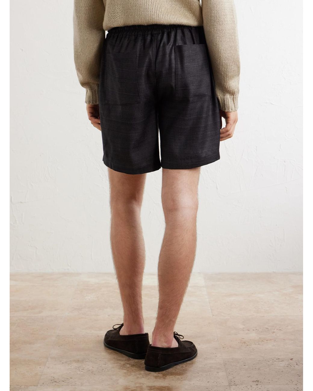 Saman Amel Blue Straight-Leg Silk Shorts for men