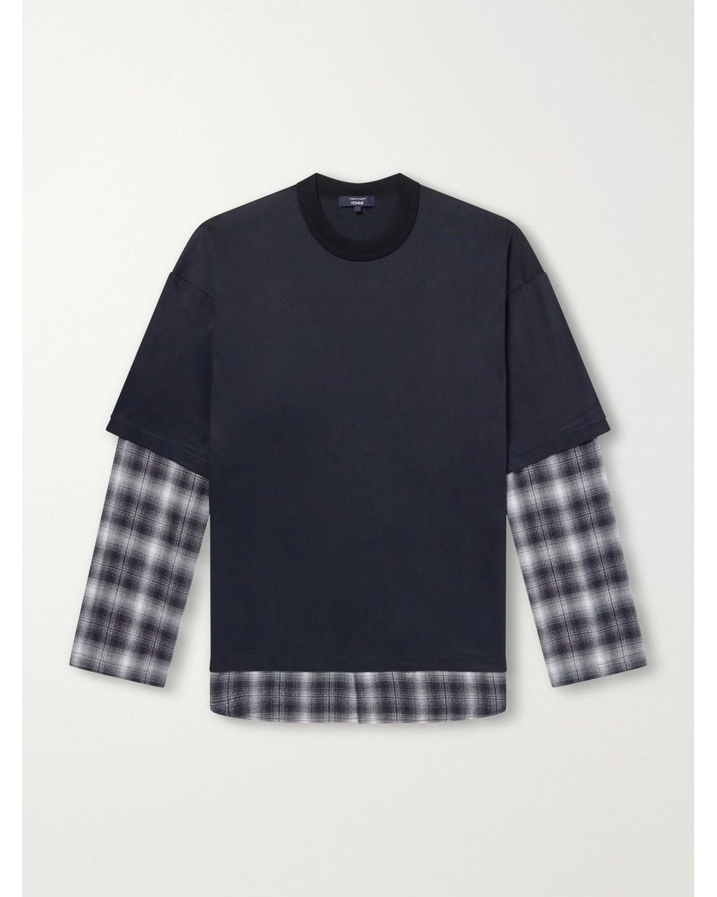 Comme des Garçons Blue Checked Layered Cotton T-Shirt for men