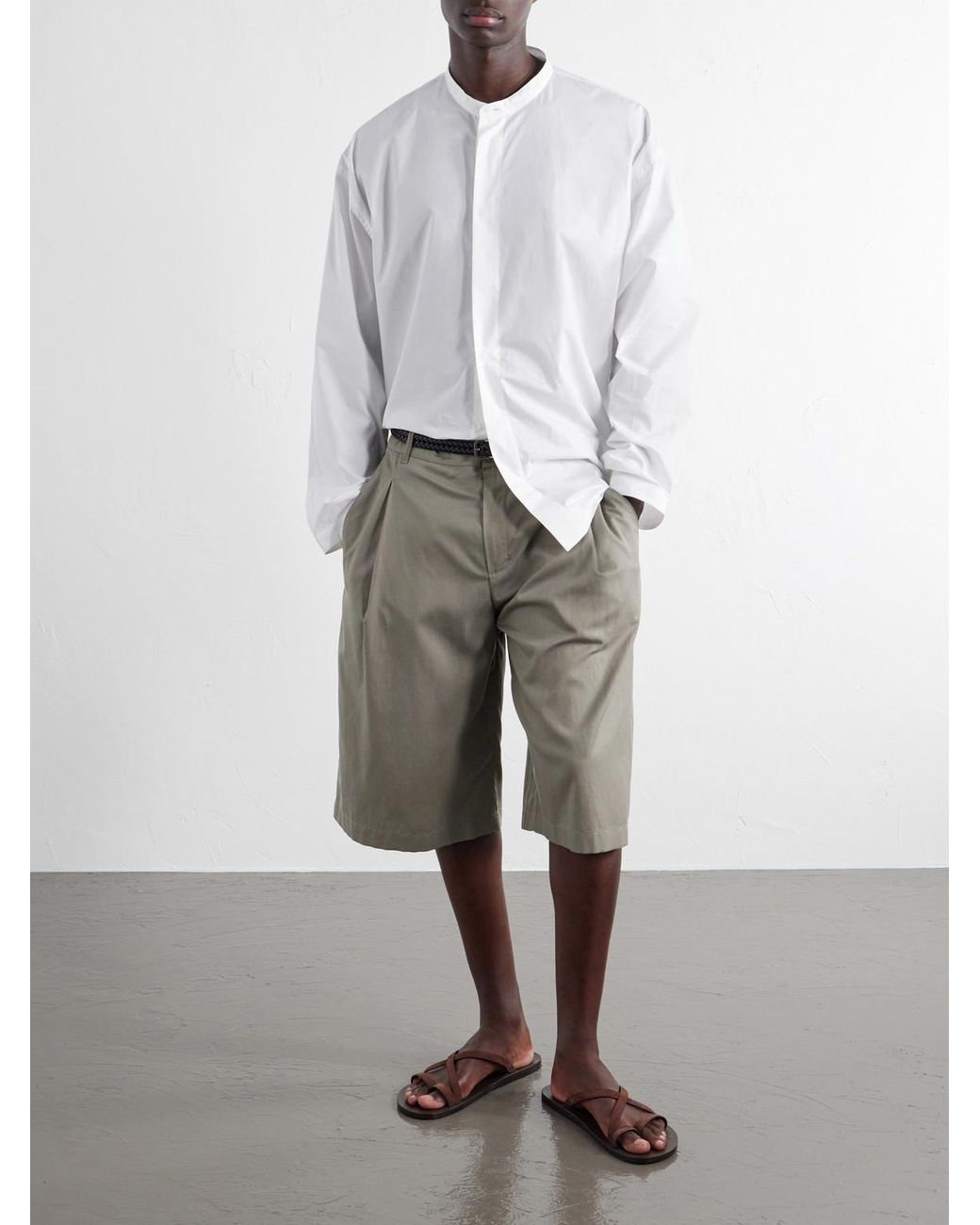 Studio Nicholson White Grandad-Collar Cotton-Poplin Shirt for men