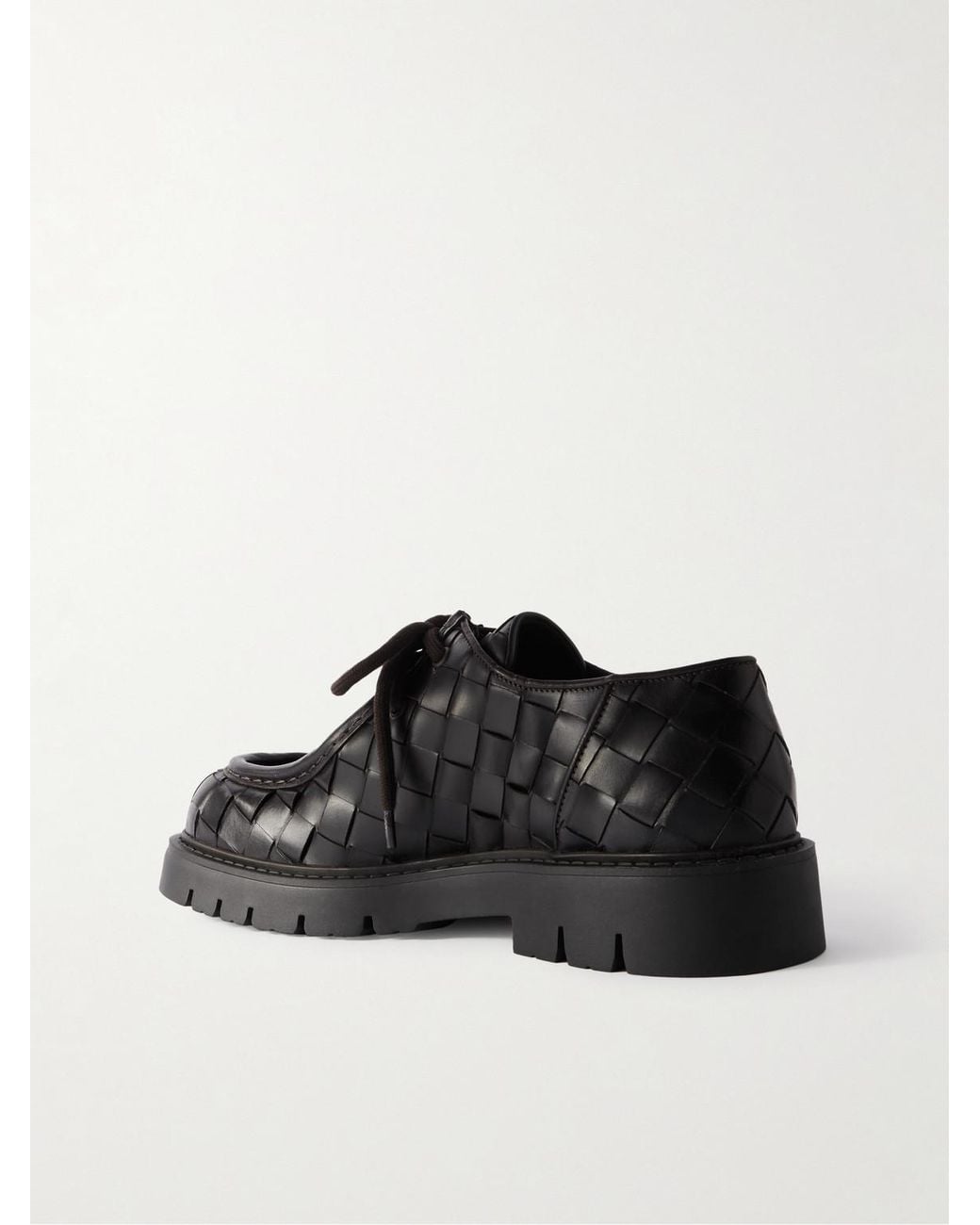 Bottega Veneta Black Intrecciato Leather Derby Shoes for men