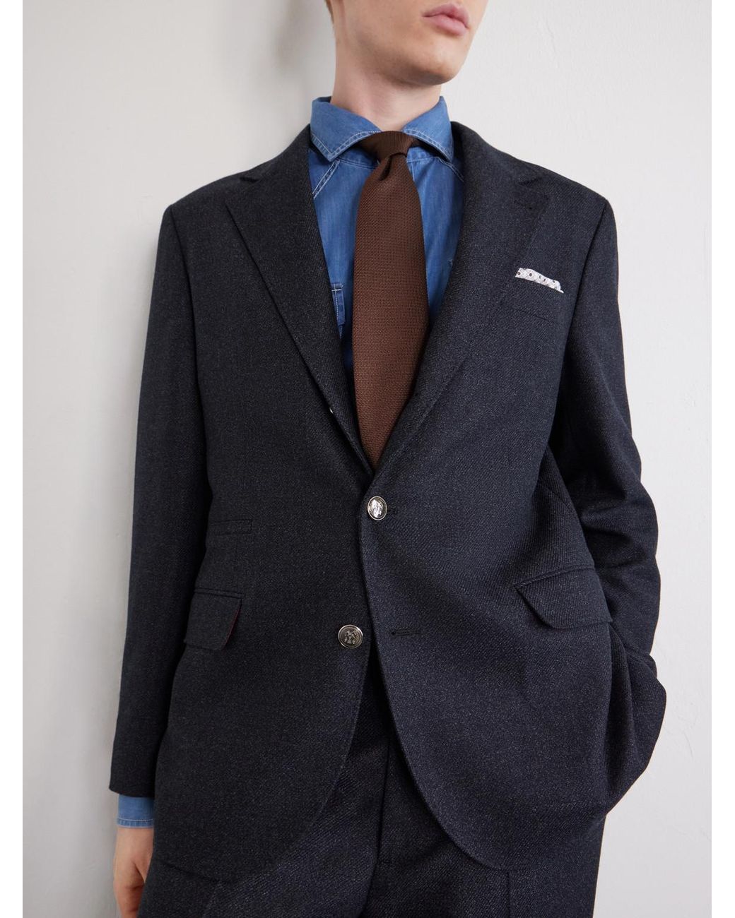 Brunello Cucinelli Blue Virgin Wool Suit Jacket for men