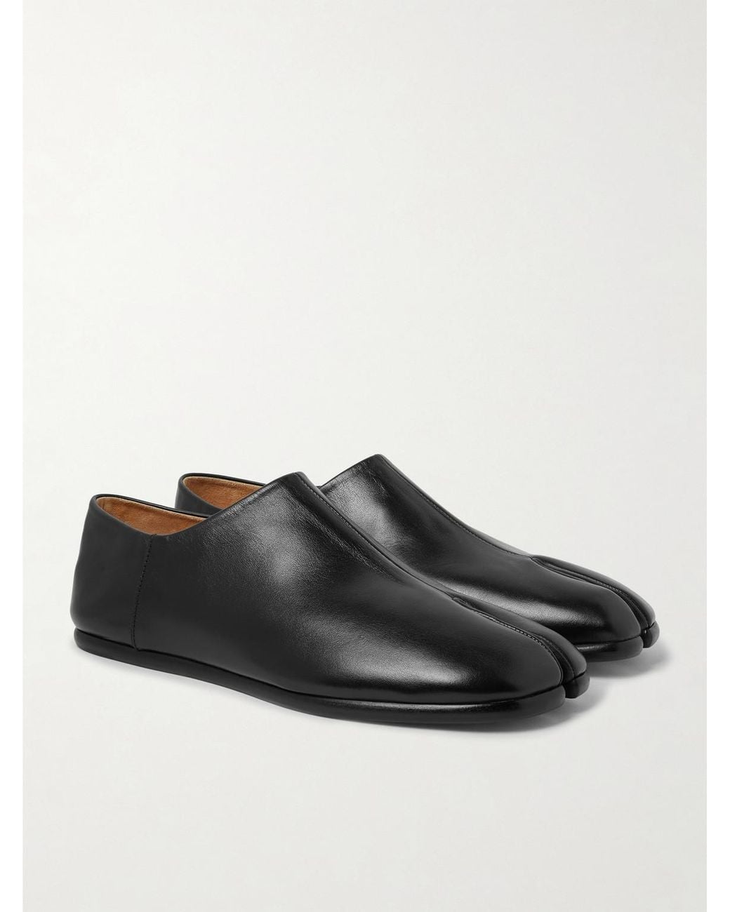 Maison Margiela Black Tabi Split-Toe Leather Collapsible-Heel Loafers for men