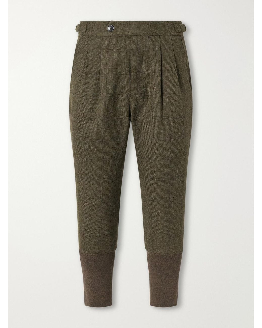James Purdey & Sons Green Checked Pleated Wool-Tweed Trousers for men