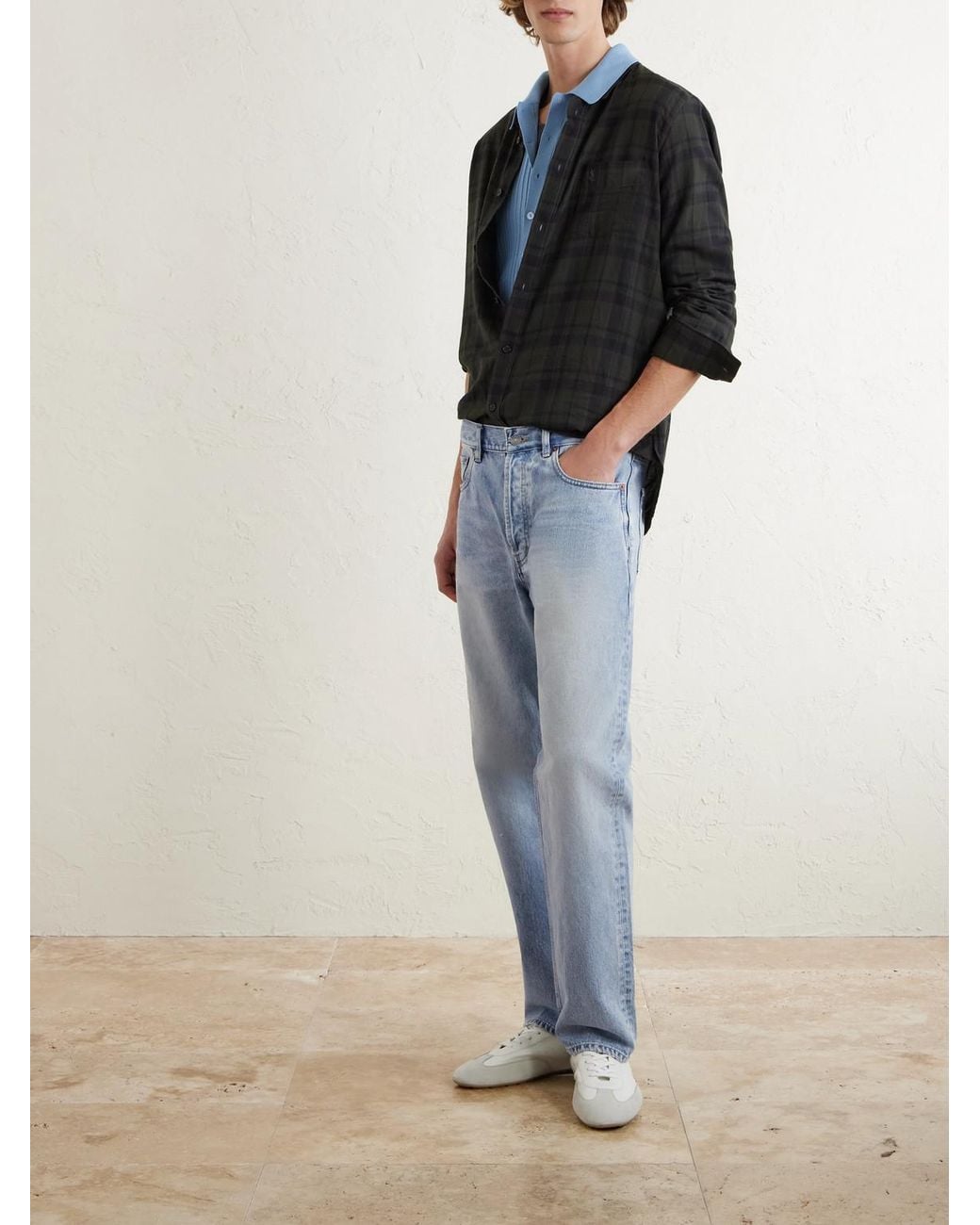 Saint Laurent Blue Straight-leg Distressed Jeans for men