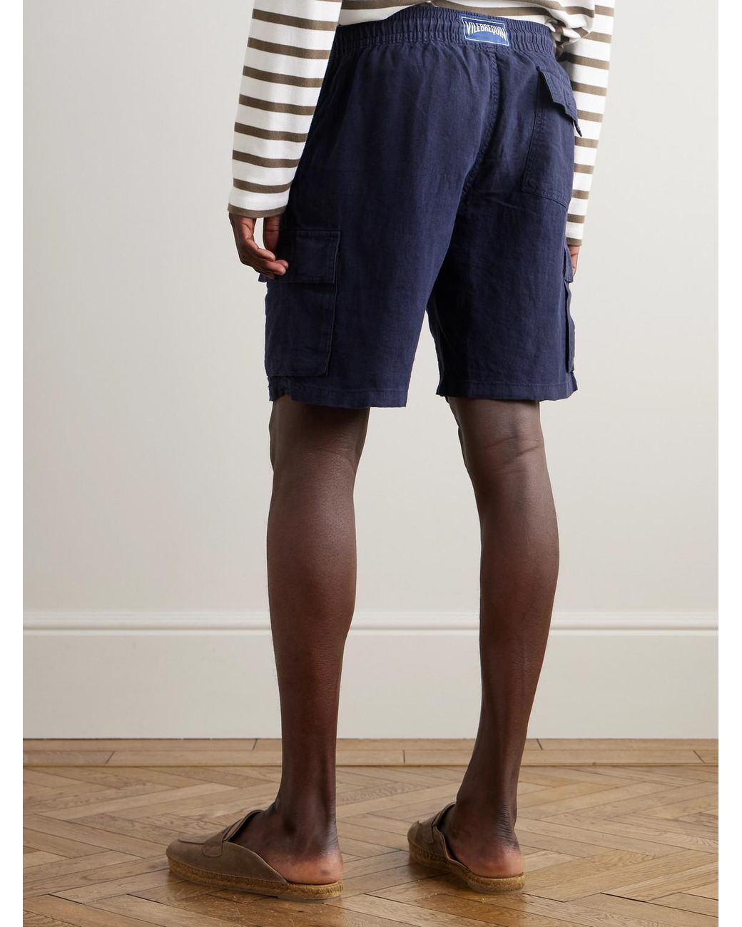 Vilebrequin Blue Straight-Leg Linen Drawstring Cargo Shorts for men