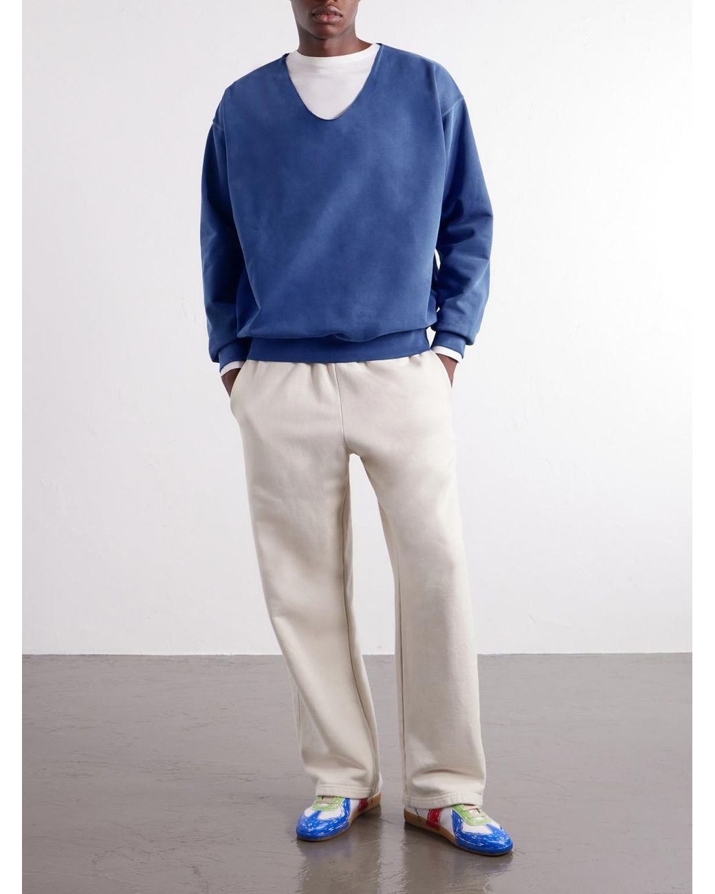Maison Margiela Blue Washed Cotton-Jersey Sweatshirt for men