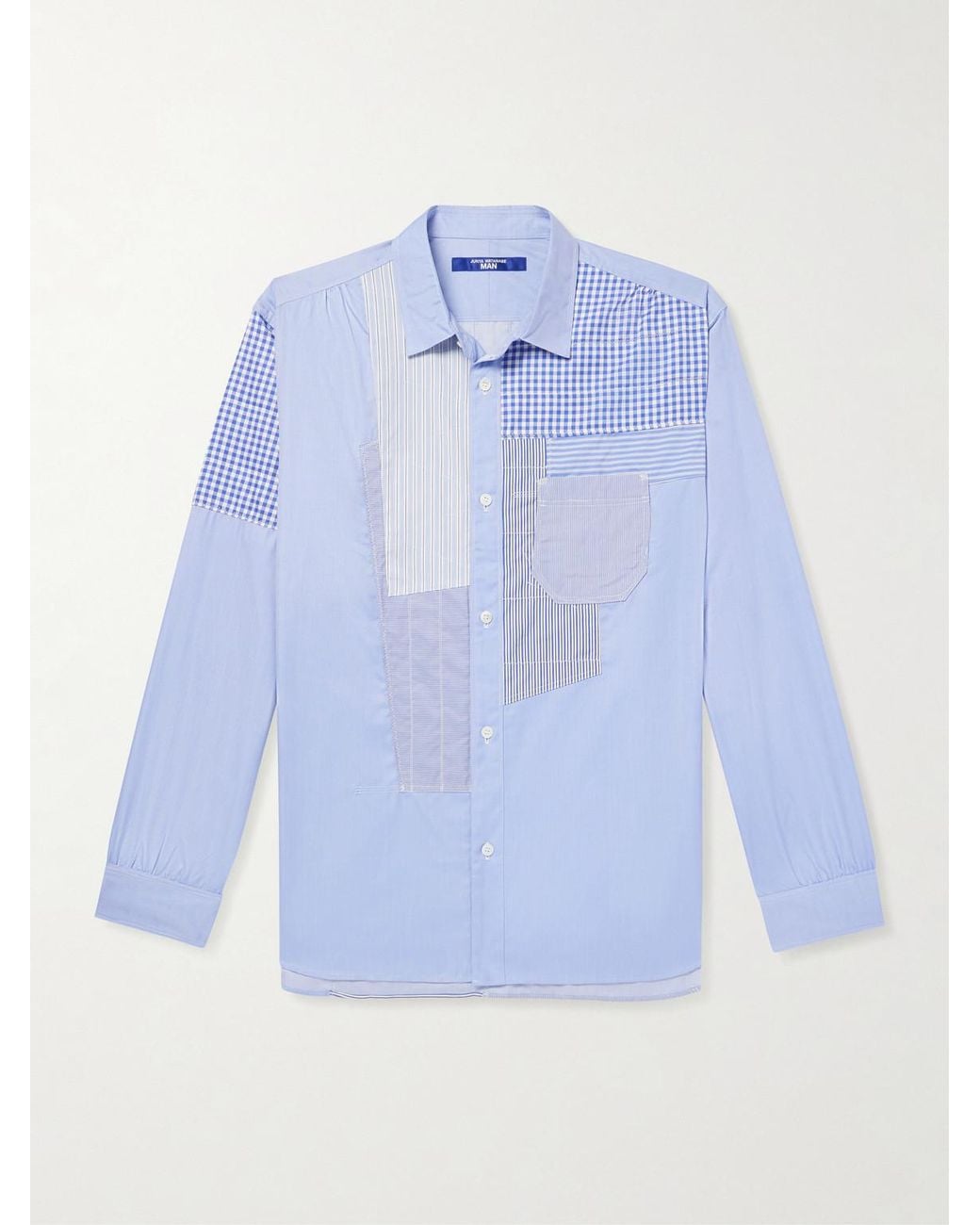 Junya Watanabe Blue Patchwork Cotton-Poplin Shirt for men