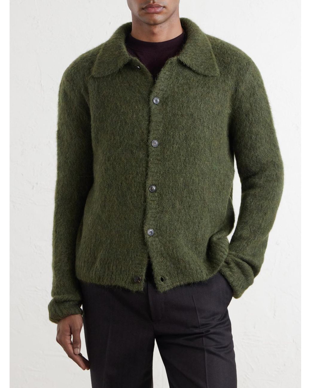 Dries Van Noten Green Mora Cropped Alpaca-Blend Cardigan for men