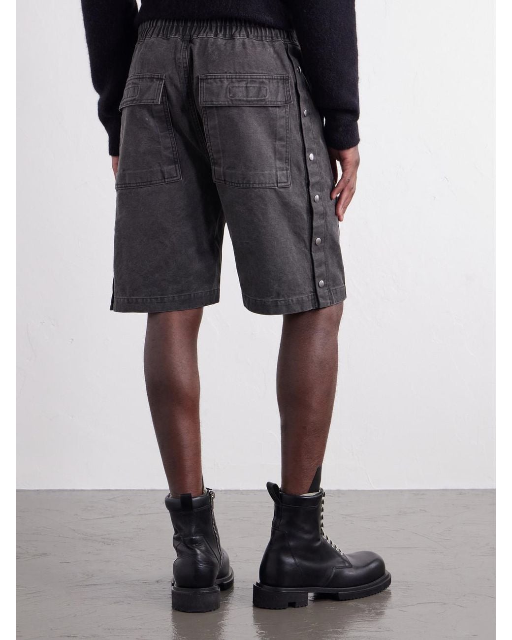 Rick Owens Gray Pusher Straight-Leg Cotton-Canvas Shorts for men