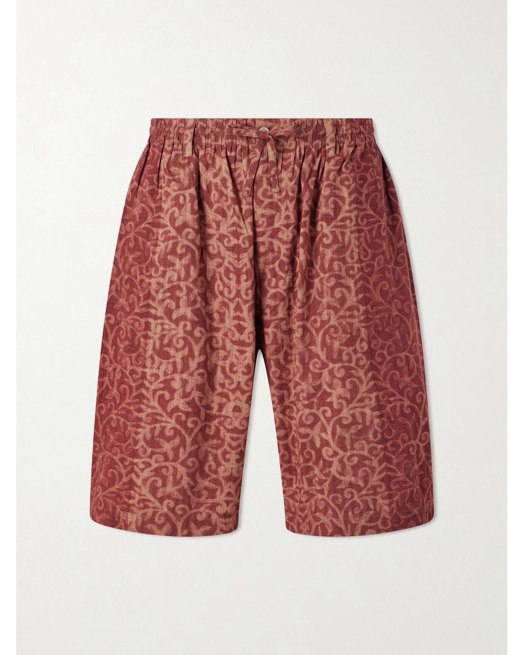 Kardo Red Milo Shibori Straight-Leg Printed Cotton Shorts for men