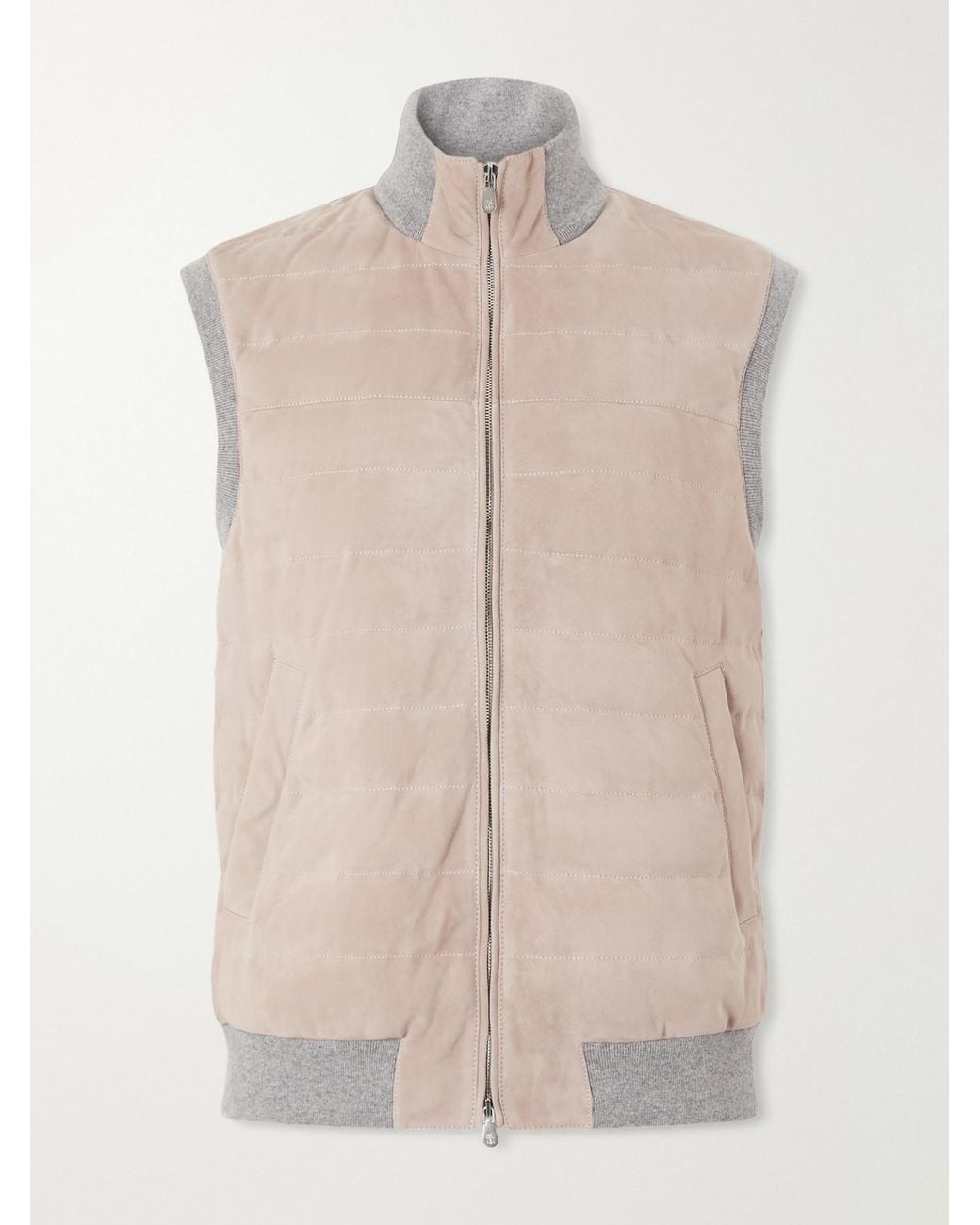 Brunello Cucinelli Natural Padded Cashmere-trimmed Quilted Suede Gilet for men