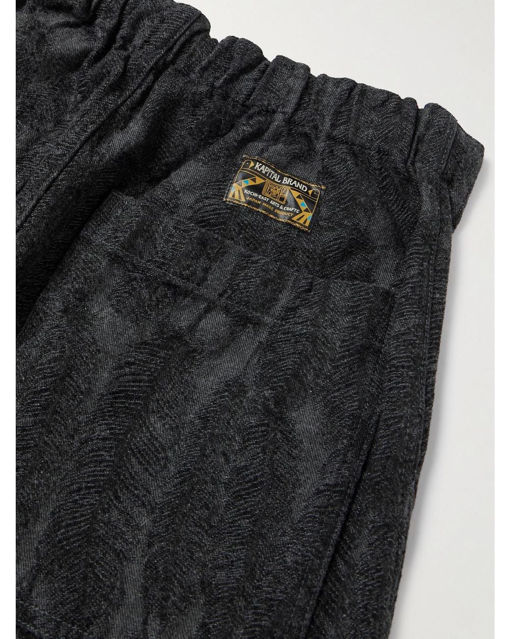 Kapital Black Magpie Easy Straight-Leg Cotton-Jacquard Drawstring Trousers for men