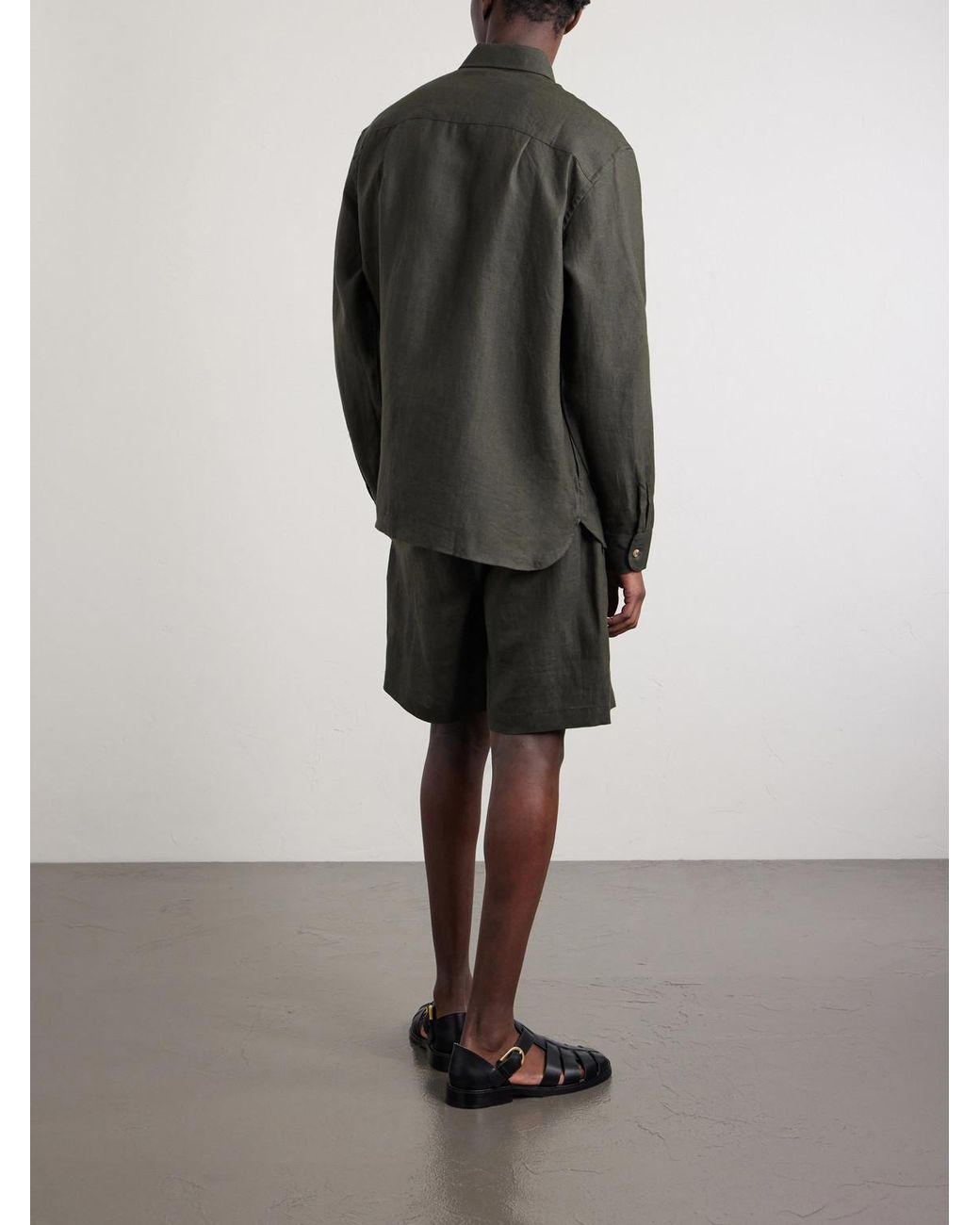 De Bonne Facture Green Traveler Straight-Leg Linen Shorts for men