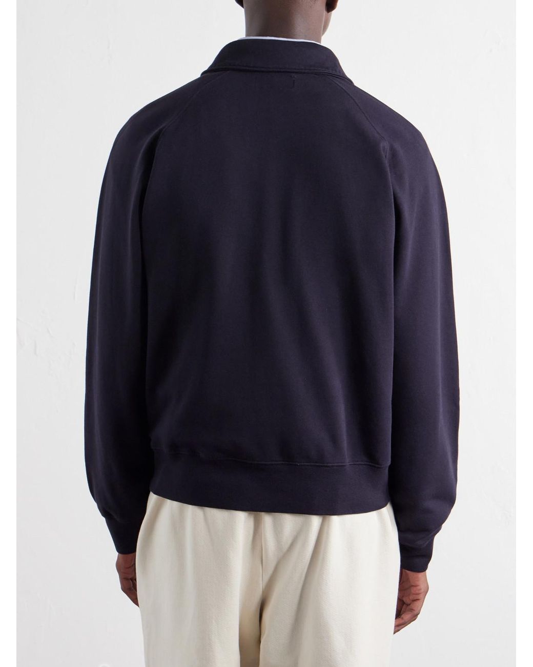 Officine Generale Blue Payo Organic Cotton-Blend Half-Zip Polo Sweater for men