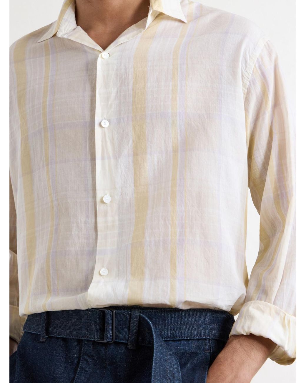 Kaptain Sunshine Natural Checked Cotton-flannel Shirt for men