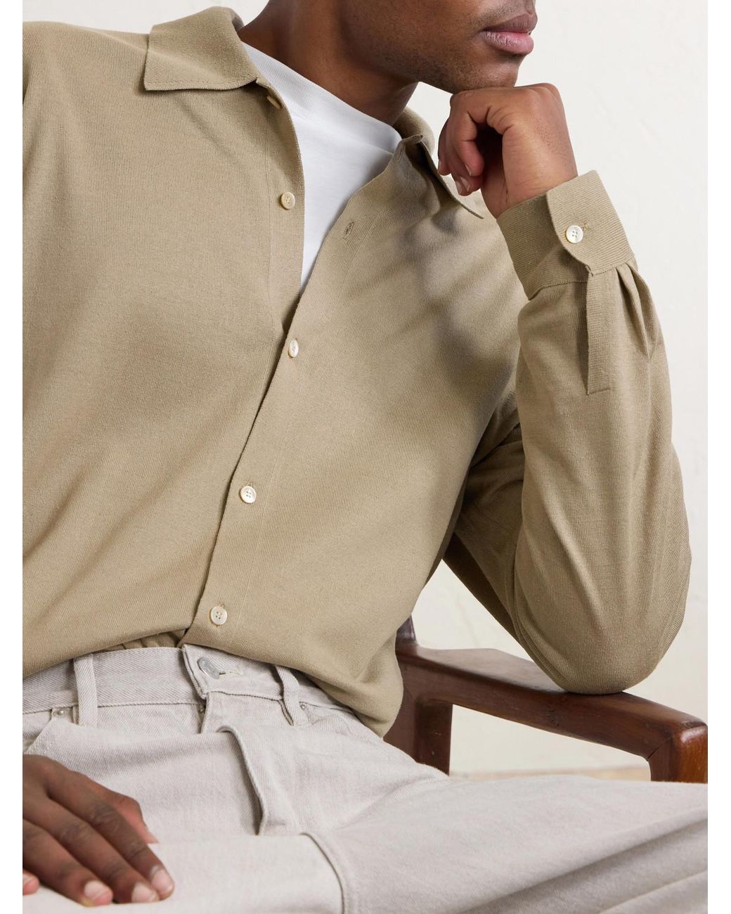 Auralee Natural Knitted Silk Shirt for men