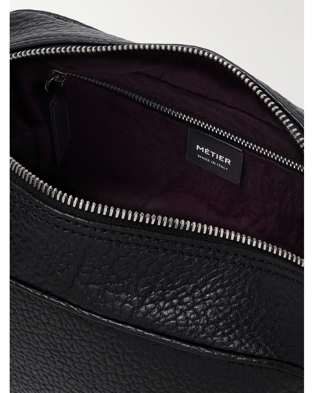 Metier Black Full-Grain Leather Wash Bag for men